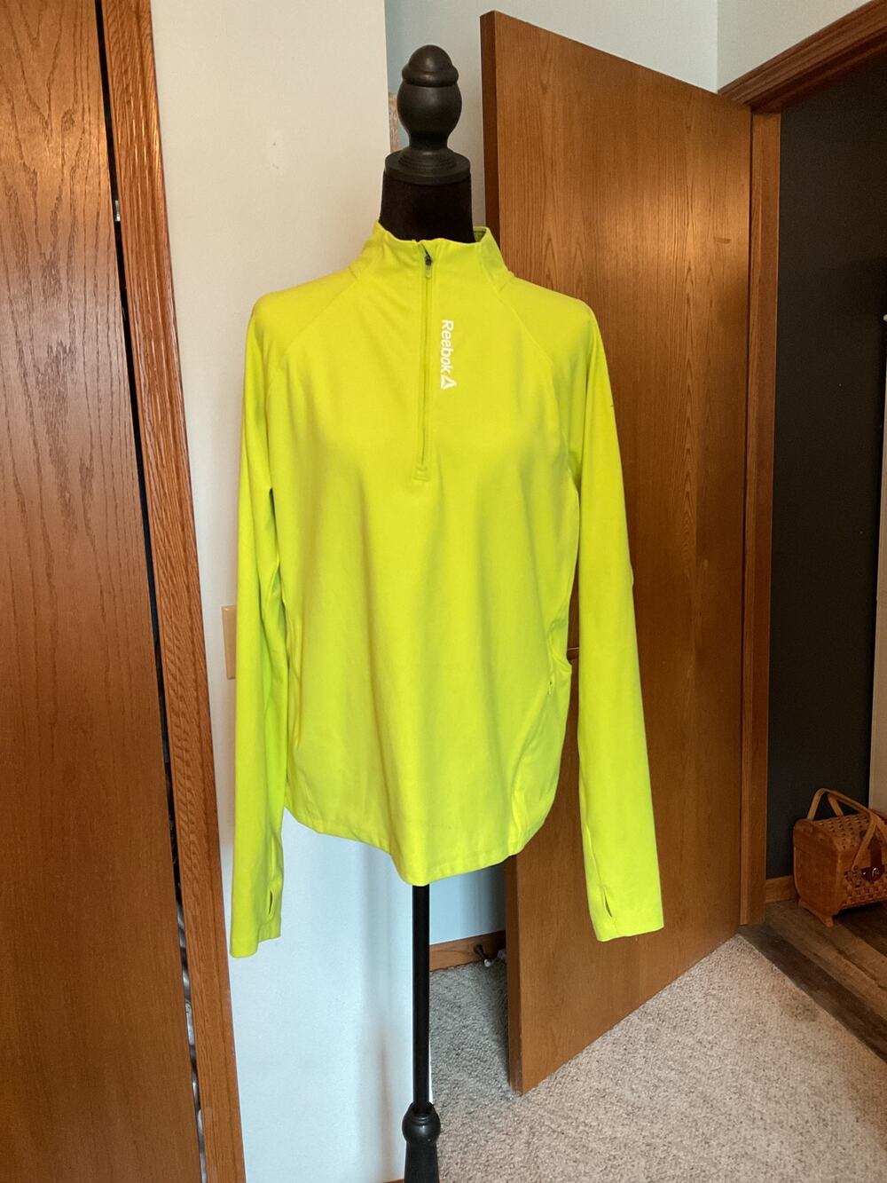 Reebok Womens Speedwick Half Zip Pullover Neon Lime Yellow Running Athletic Top
